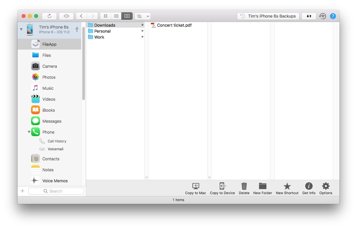 iMazing's FileApp view