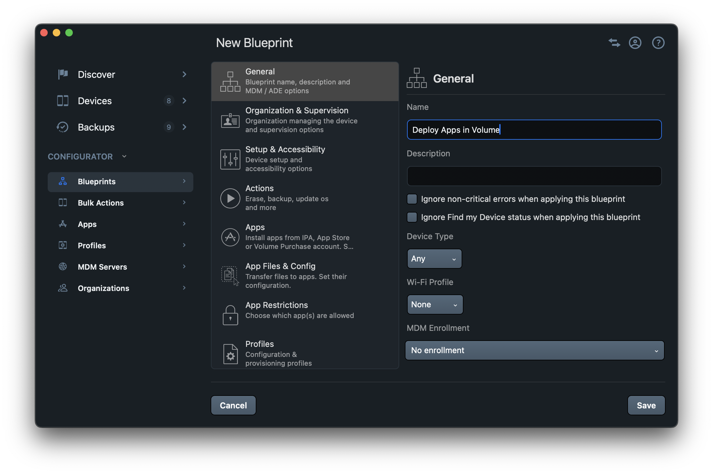 iMazing Configurator Blueprint General