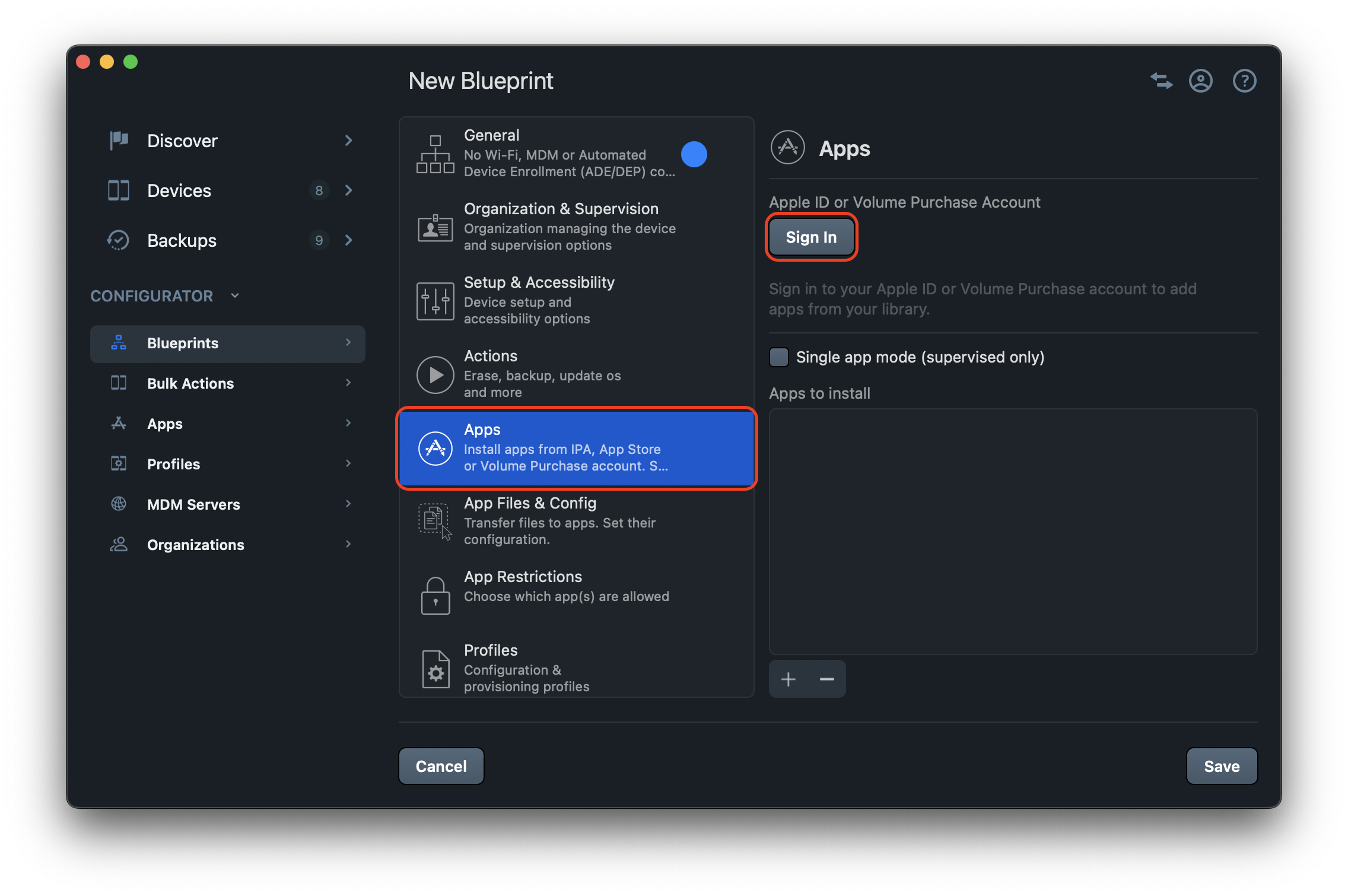 iMazing Configurator Apps Section